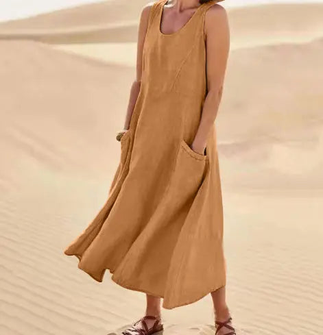 Summer Sleeveless Long Dress With Pockets Fashion Casual Loose Dresses Women's Clothing null