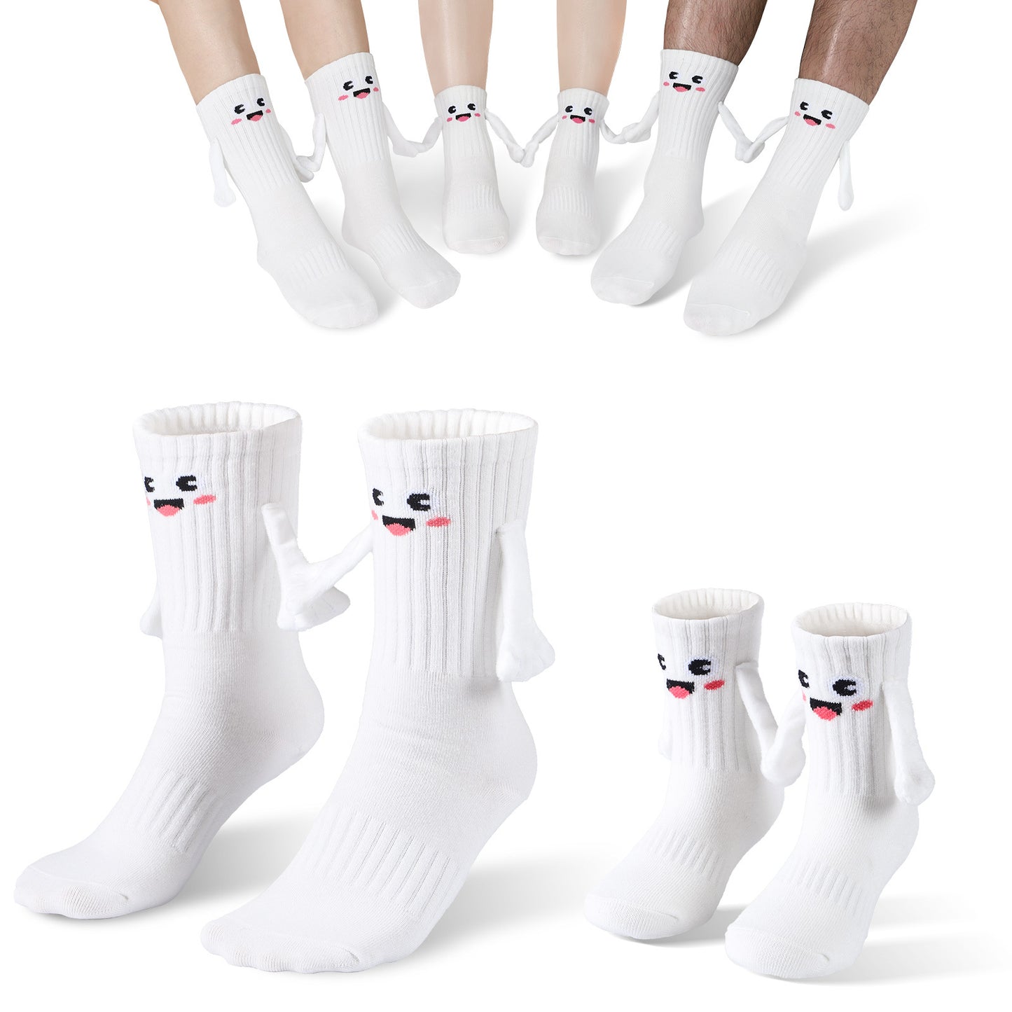 2Pairs Kids  Mom Dad Hand In Hand Smile Sock  Family Magnetic Hand Holding Socks,  Birthday Funny Gag Crazy Sock Day Gifts Mom Dad Child