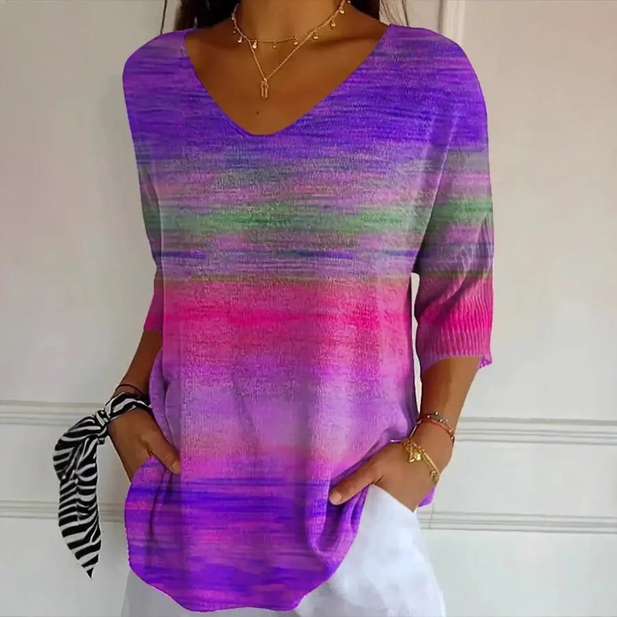 New 3D Printed Women's European And American Fashion Floral V-neck Shirt Top null