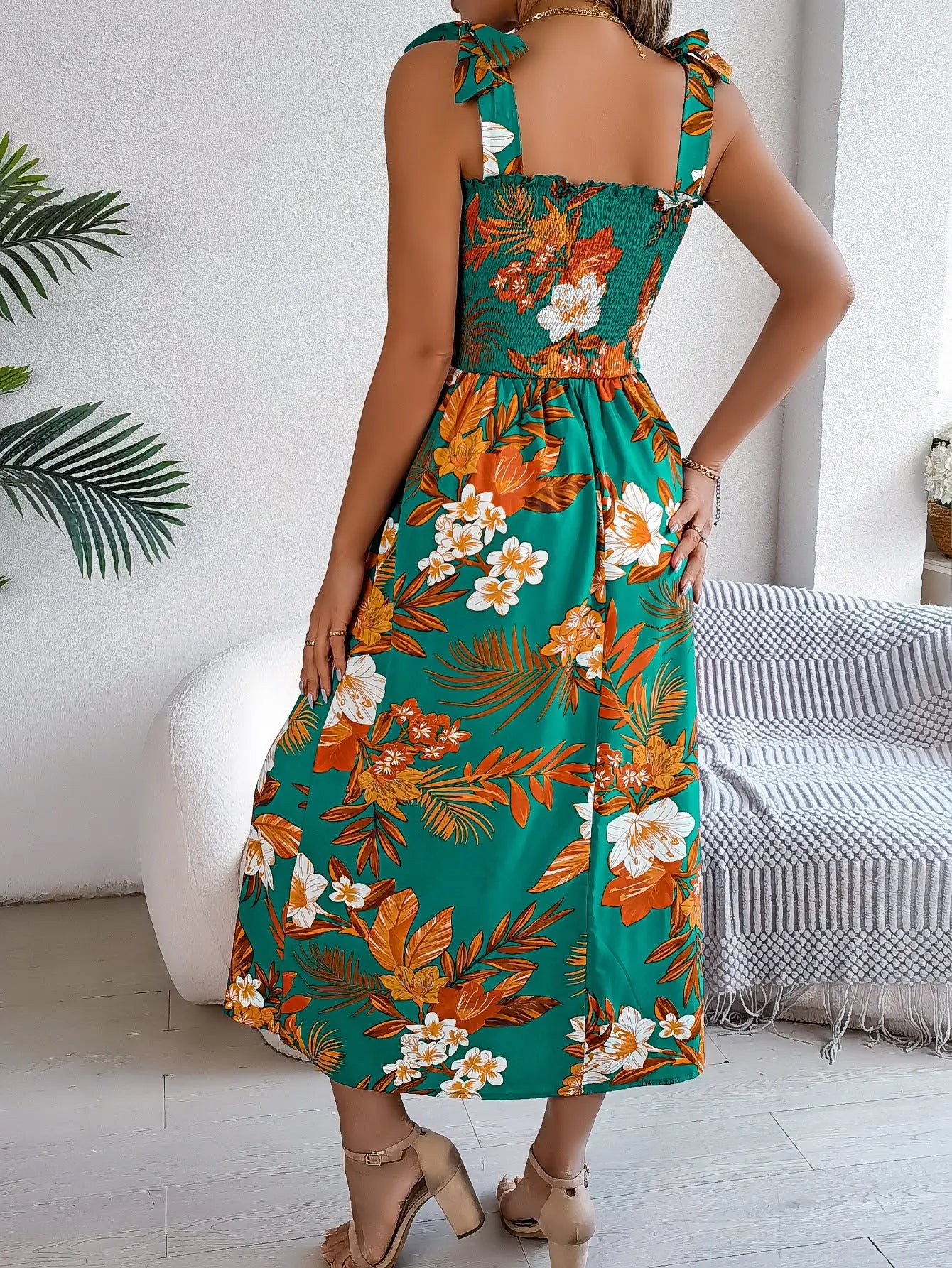 Flowers Print Suspender Corset Dress Ins Fashion Holiday Beach Long Dresses Summer Clothing For Women null