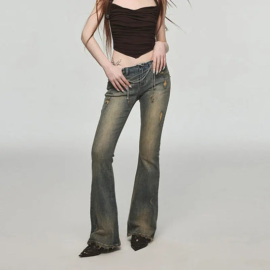 Vintage Washed Distressed Straight Leg Jeans Nipaaj
