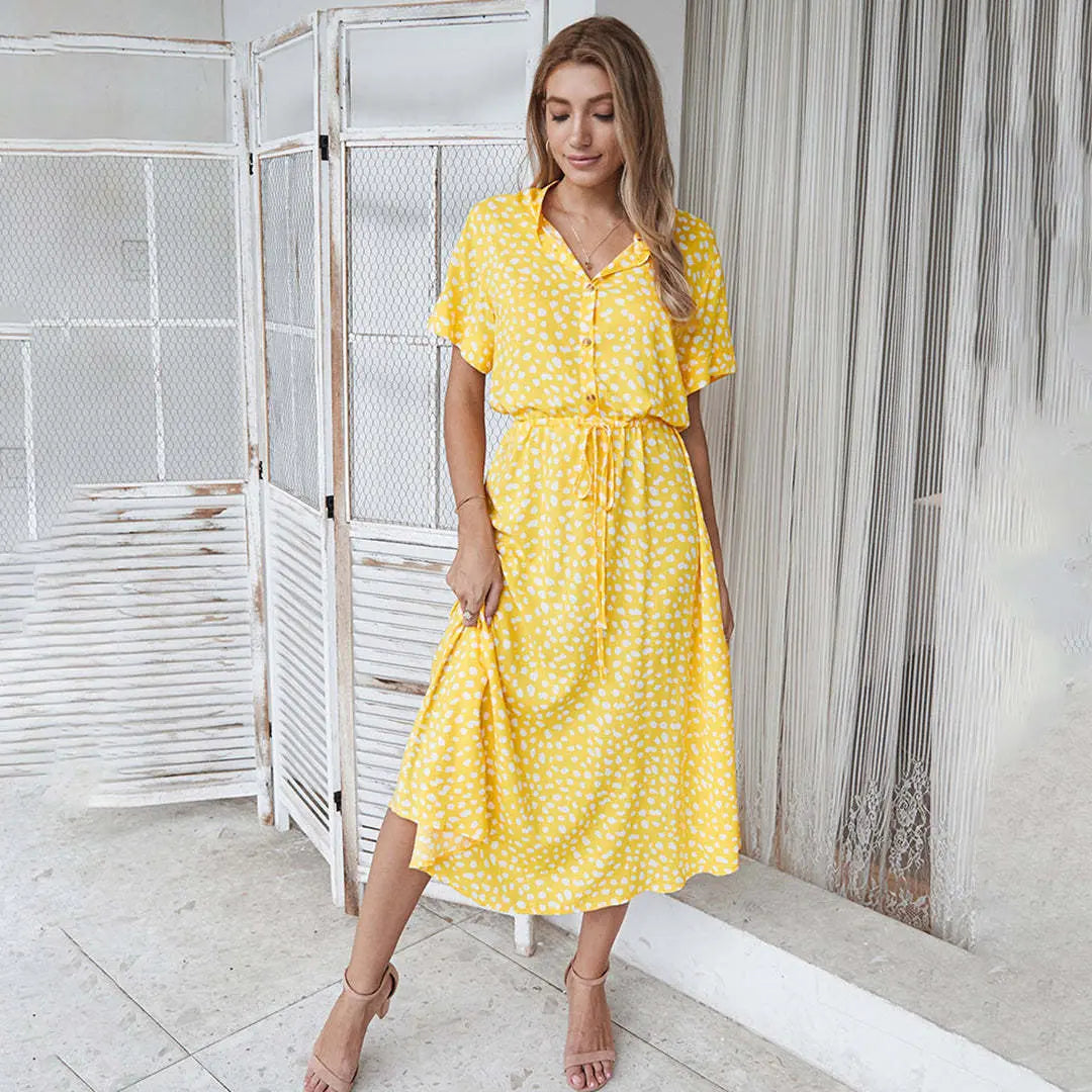 New European And American Vacation Short-sleeved Dress null