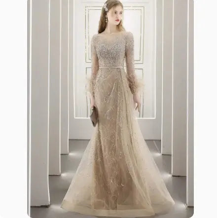 Heavy Industry Nailed Beaded Diamond-encrusted Evening Dress Hostess Long Style Nipaaj
