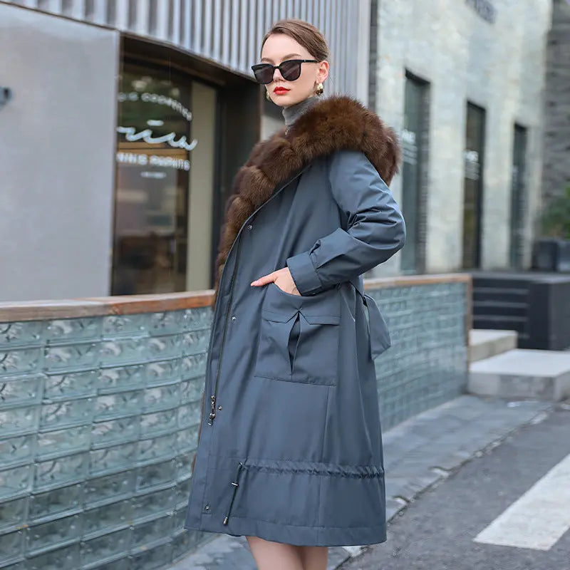 Long Detachable Rex Rabbit Liner Fur Coat null