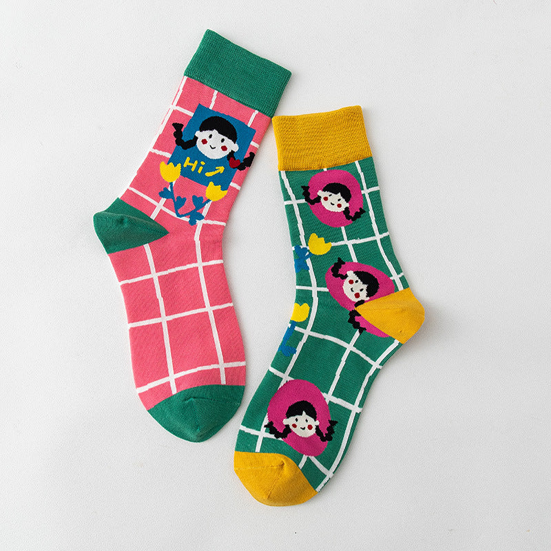 Women's Stockings Cartoon Asymmetry Cotton