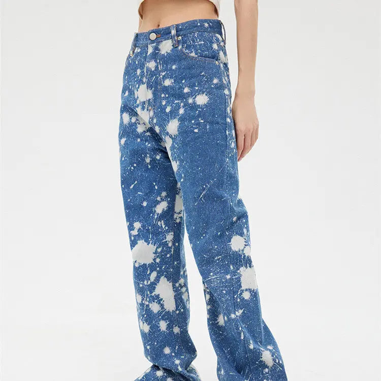 Women's Tie Dye Wash Printed Straight Fit Jeans Nipaaj