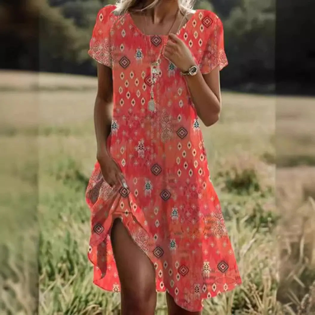 Women's Artistic Ethnic Style Scoop Mid-length Dress null