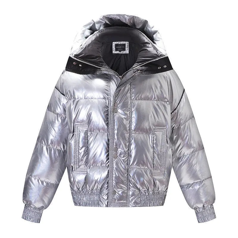 Couples Laser Glossy Thickened Loose Mid Length Down Jacket null