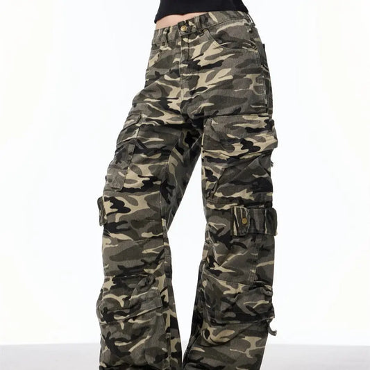 Retro Design Camouflage Cargo Pants Women Nipaaj