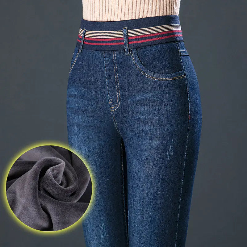 Elastic Waist Autumn And Winter Plus Velvet Padded Jeans Nipaaj