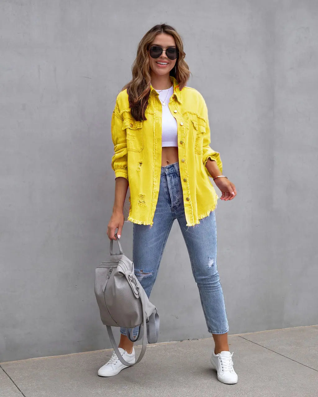 Fashion Ripped Shirt Jacket Female Autumn And Spring Casual Tops Womens Clothing null