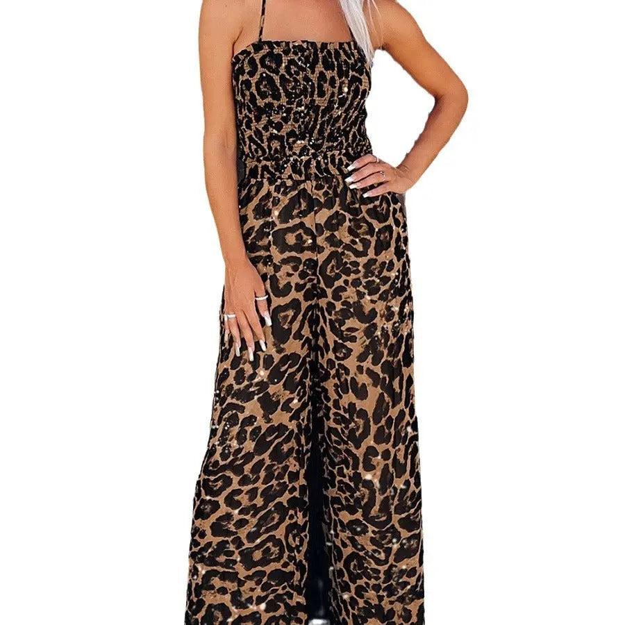 Women's Leopard Print Halter Backless Jumpsuit null