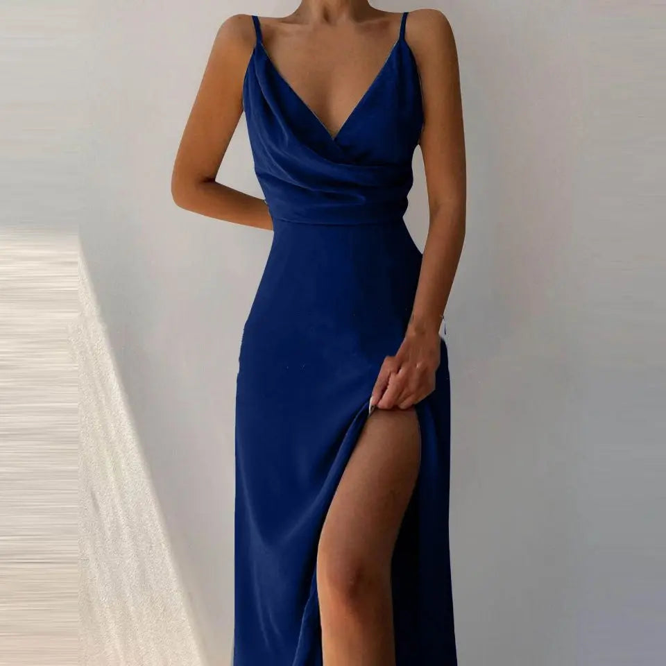 V-neck Slit Sling Dress Summer Fashion Sexy Slim Suspender Dresses For Women Clothing null