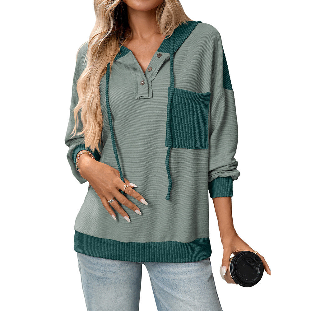 Women's Contrast Color Twist Strip Hooded Sweater null