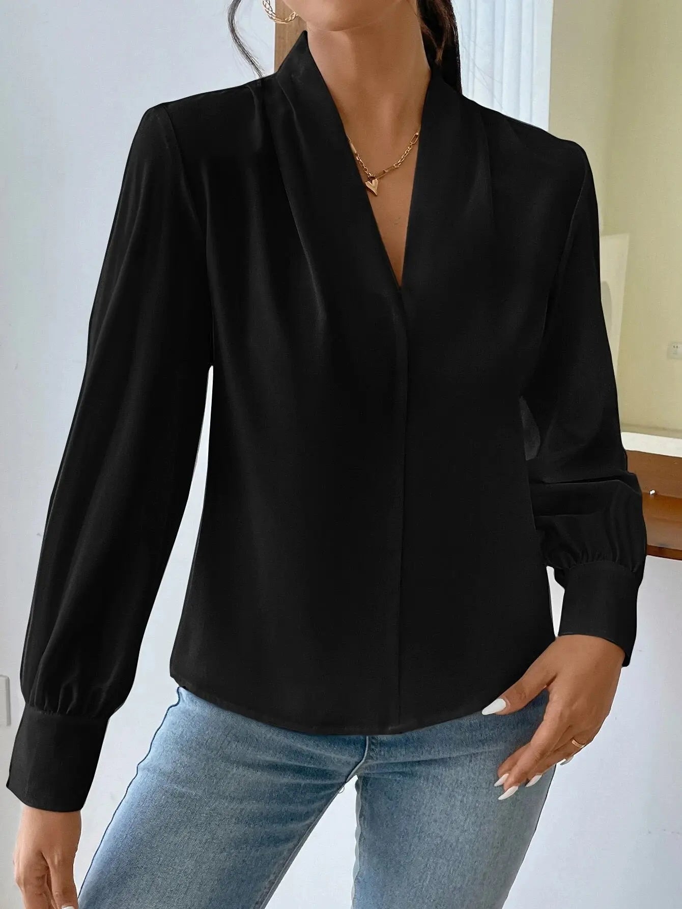 Long Sleeve Design Sense V-neck Loose Top Nipaaj