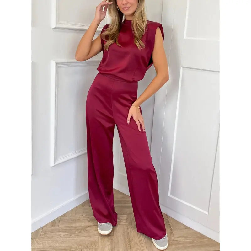 Backless Evening Dress Jumpsuit Solid Color Casual Straight Pants null