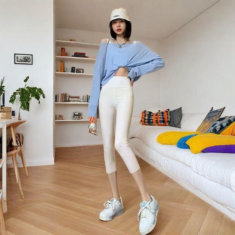 Women's Summer Thin Shark Pants Outer Wear High Waist Cropped Yoga Weight Loss Pants