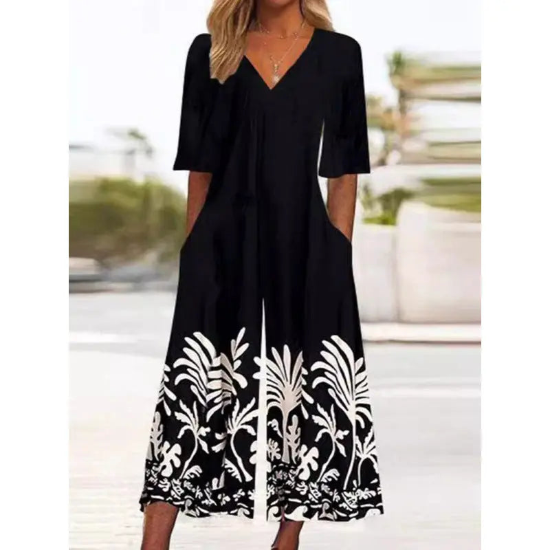Spring And Summer Print Women's Pocket Collar Jumpsuit Nipaaj