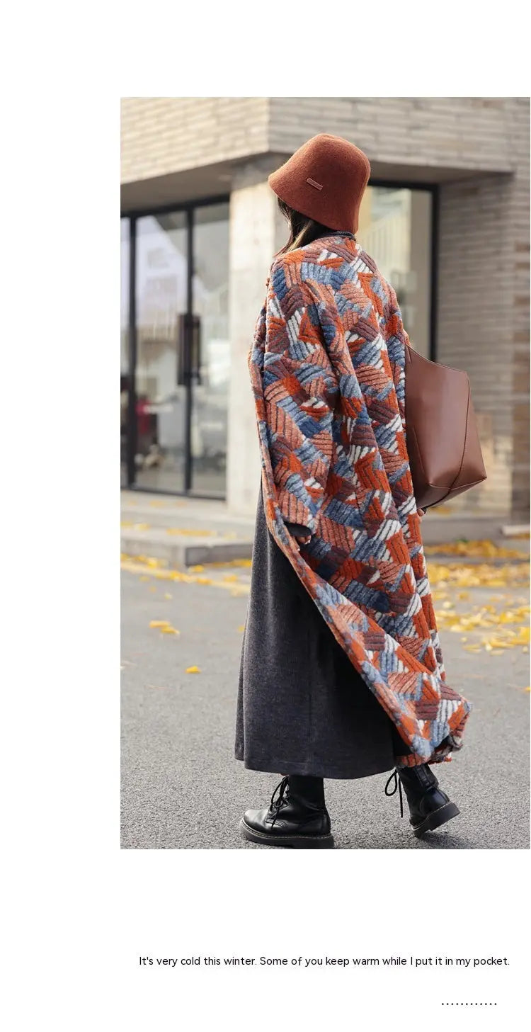 Women's Three-dimensional Jacquard Wool Blended Loose Overcoat Coat null