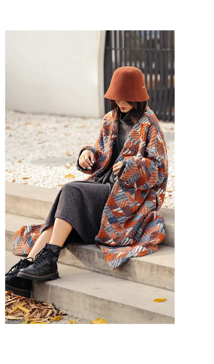 Women's Three-dimensional Jacquard Wool Blended Loose Overcoat Coat null