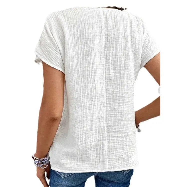 Summer Solid Color Fashion Short-sleeved Cardigan Button Women's Top Nipaaj