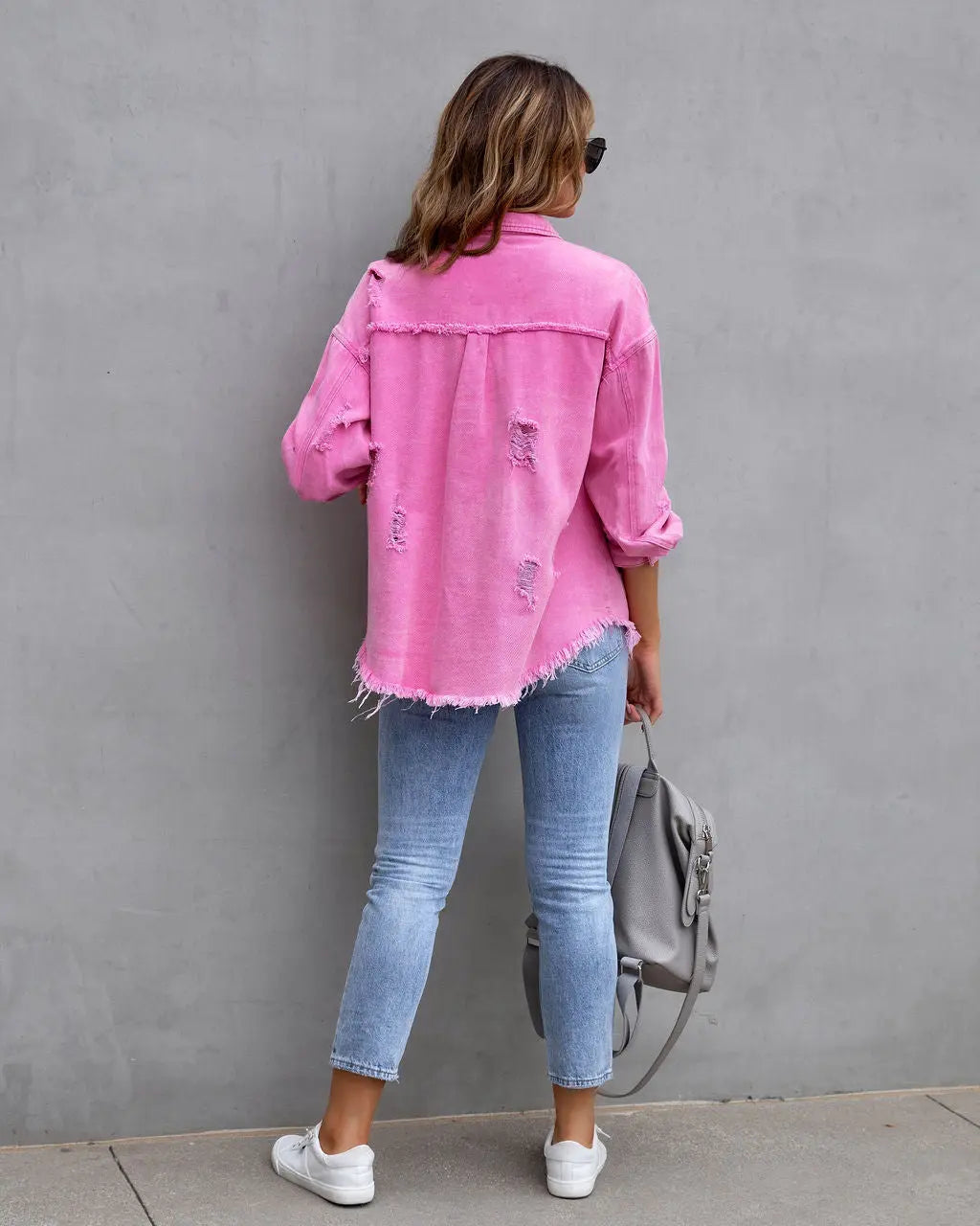 Fashion Ripped Shirt Jacket Female Autumn And Spring Casual Tops Womens Clothing null
