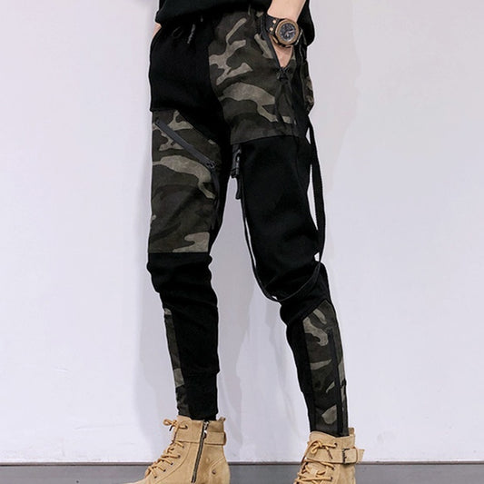 Functional Casual Overalls Camouflage Stitching Personality Slim