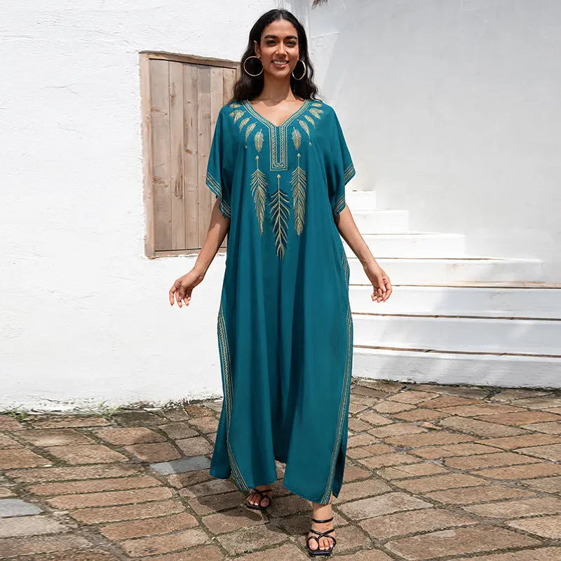 Embroidered Beach Cover-up Loose Robe Swimsuit Sun Protection Shirt null