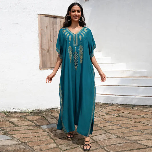 Embroidered Beach Cover-up Loose Robe Swimsuit Sun Protection Shirt null