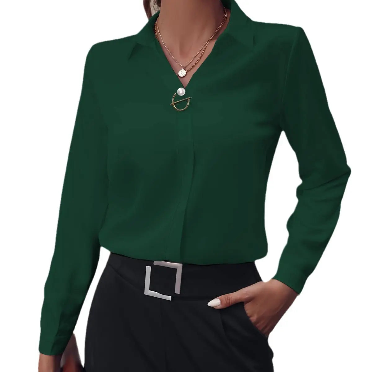 Commuter Women's Shirt Versatile Simple Solid Color Long Sleeve Mid-length Plus Size null