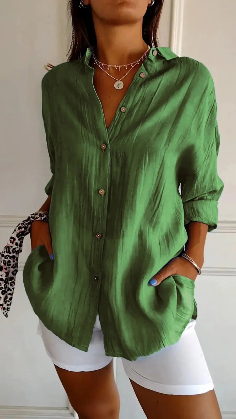 Lapel Long Sleeve Shirt Women's Single-breasted Pleated Shirt null