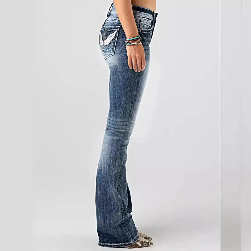 European And American Ladies Heavy Industry Washing Stretch Denim Trousers Nipaaj