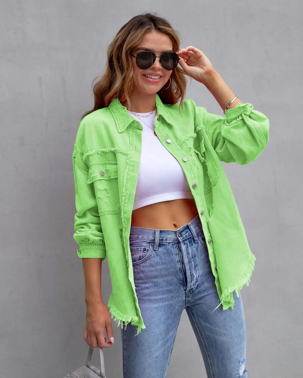 Fashion Ripped Shirt Jacket Female Autumn And Spring Casual Tops Womens Clothing null