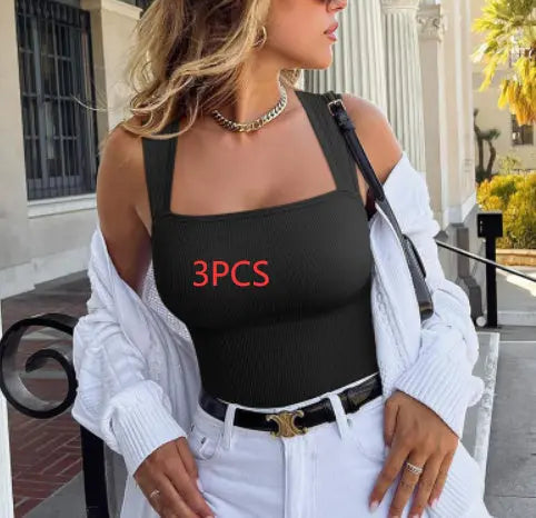 Thread Square Neck Jumpsuit Sleeveless Slim Fit Tank Top Summer Shapewear null