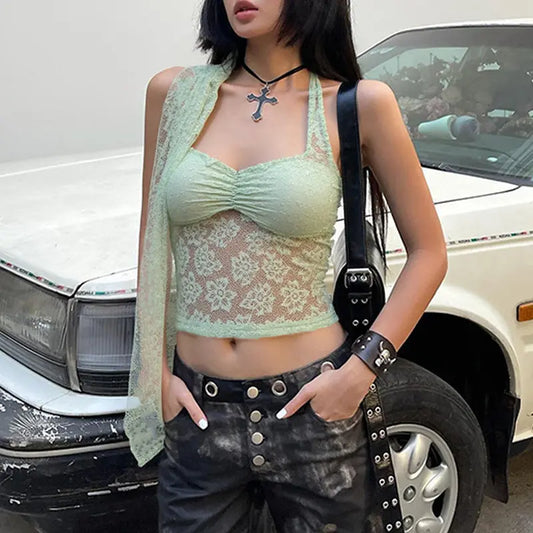 Lace Lightweight Breathable Hot Girl Backless Halter Vest Top null