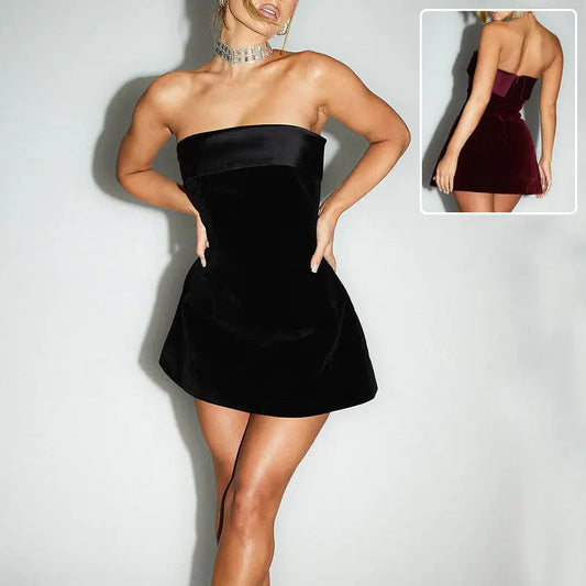 Ins Slim Tube-top Dress Fashion Zipper A-line Short Dresses Party Evening Clothing For Women null