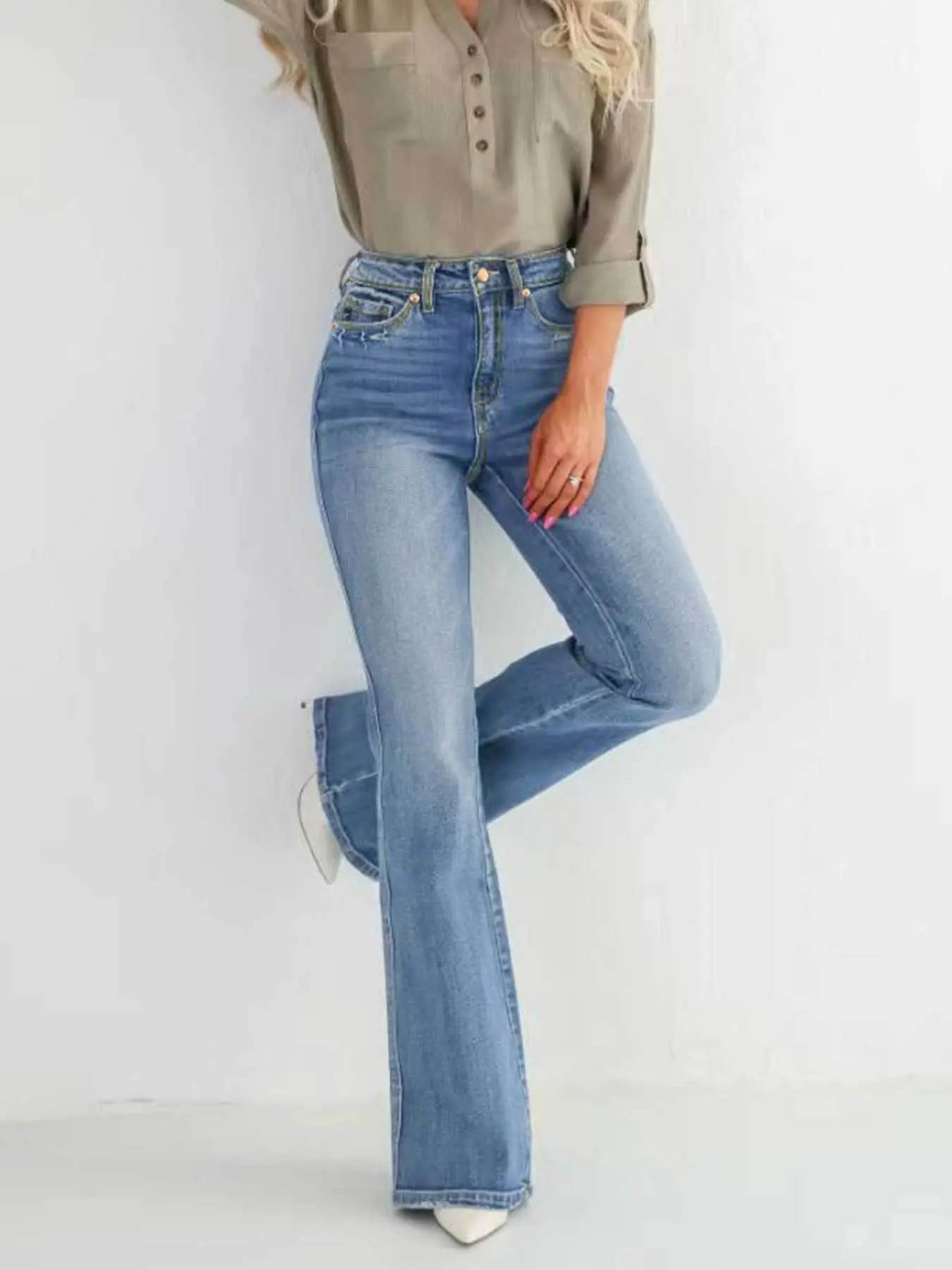 Fashion Slim Stretch High-waisted Boot-cut Pants Jeans Nipaaj