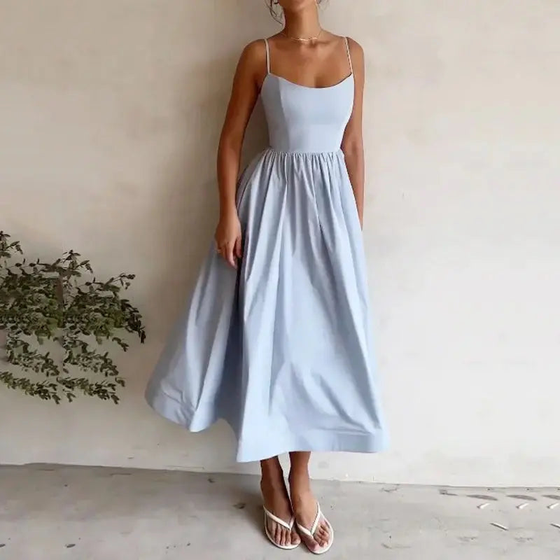 Women's Solid Color Printing Fresh Sweet Sexy Suspender Dress null