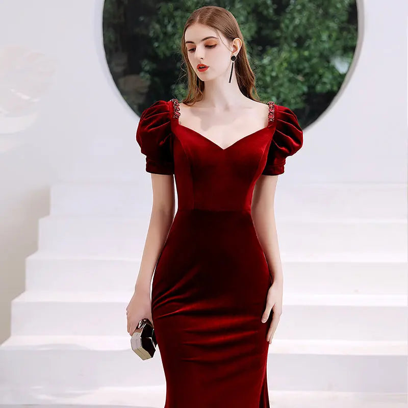 Wine Red Fishtail Evening Dress Woman Nipaaj