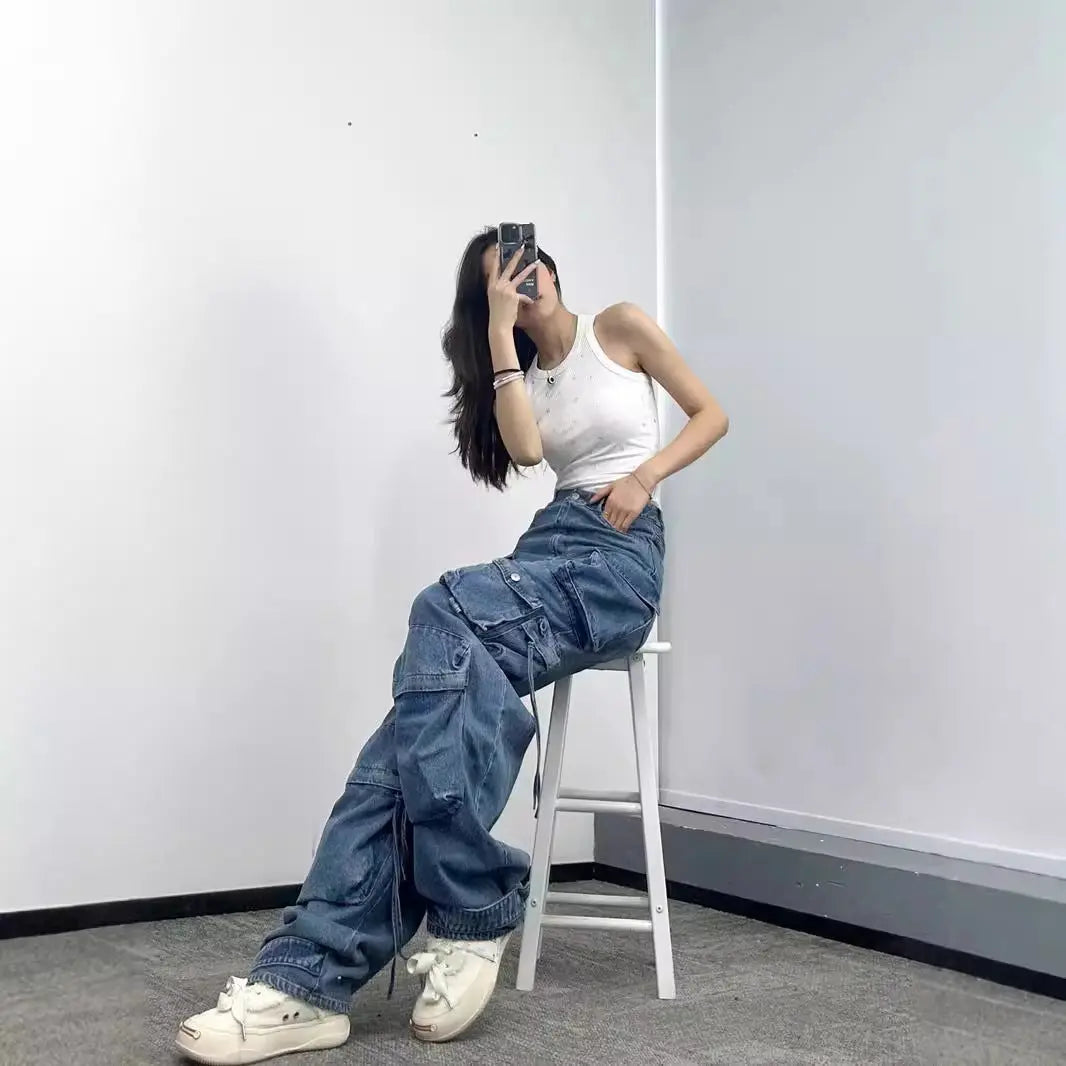 Women's Wide-leg Jeans With Multiple Pockets Nipaaj