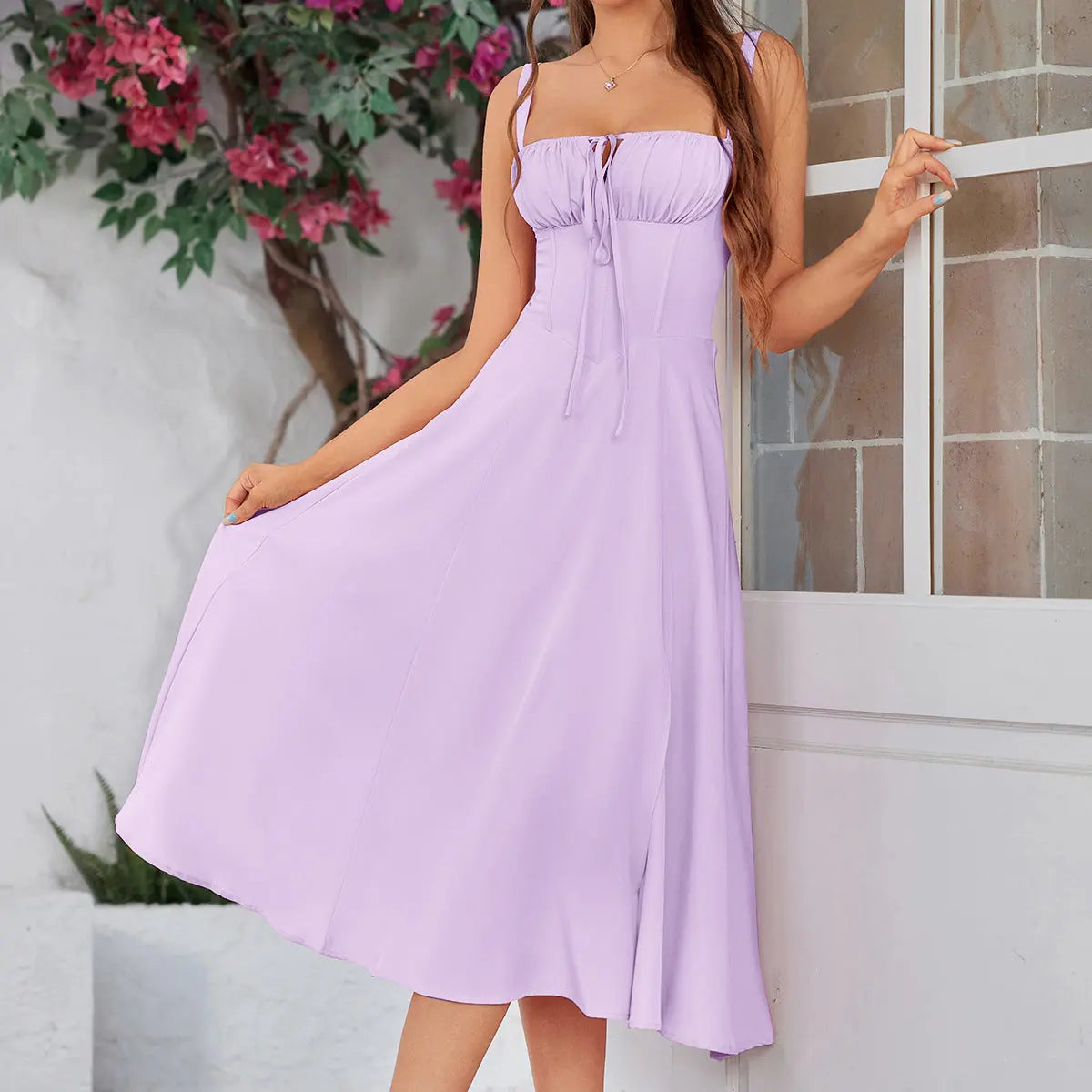 Mid-length Corset Elegant Slit Lace-up Women's Outing Leisure Dress null