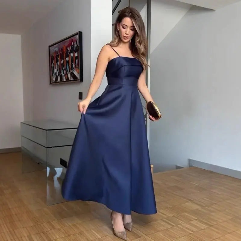Solid Color Sexy Sleeveless Backless Tube Top Waist Long Dress null
