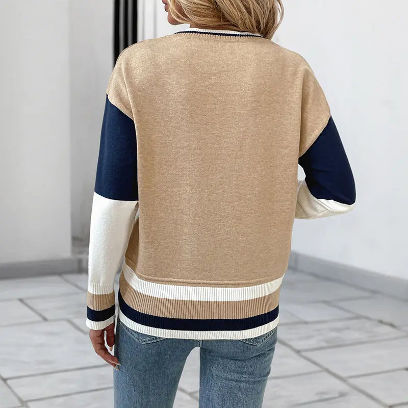Casual Women's Round Neck Stitching Contrast Color Knitwear Nipaaj
