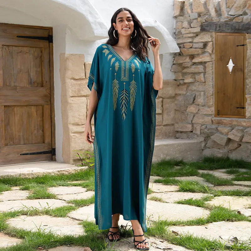 Embroidered Beach Cover-up Loose Robe Swimsuit Sun Protection Shirt null