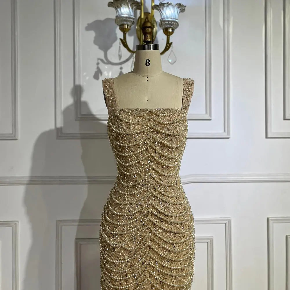 Nude Elegant Sling Light Luxury High-end Pearl Beaded Dress Nipaaj