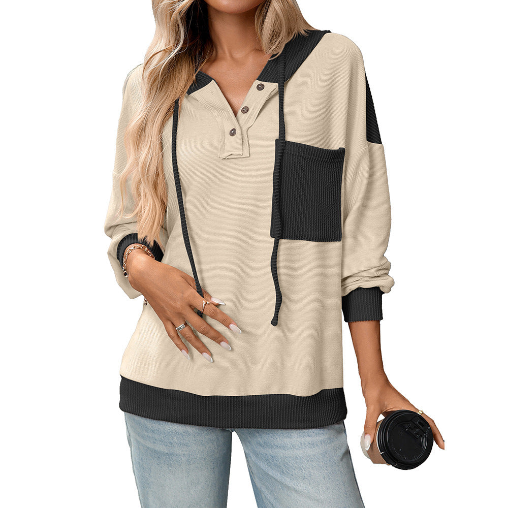 Women's Contrast Color Twist Strip Hooded Sweater null