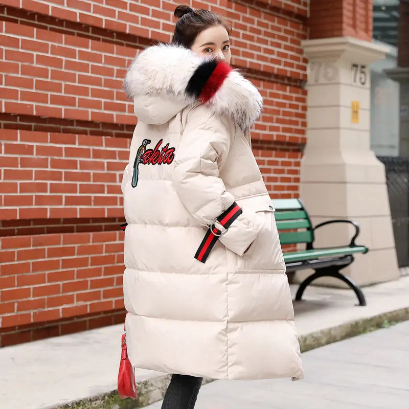 Large fur collar mid-length down jacket null