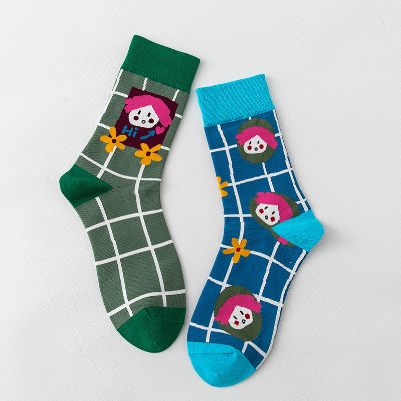 Women's Stockings Cartoon Asymmetry Cotton