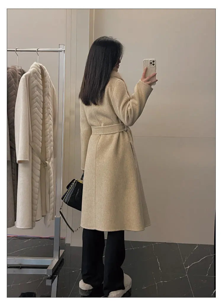 Alpaca Fleecefiber Coat Detachable Fox Fur Collar null