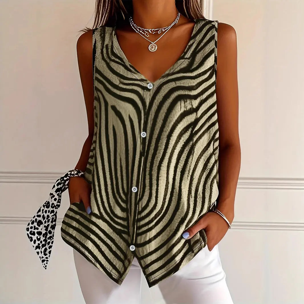 Spring And Summer New Women's Printed Button Cardigan Vest null
